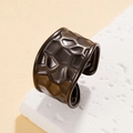 Baroque wide band ring with gun black geometric honeycomb texture in stainless steel - Geometric Honeycomb Texture Style (J03725 Black)