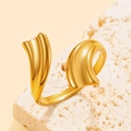 Adjustable golden stainless steel ring with modern fluid wave design and matte finish - Pleated Skirt Style (J03836) / Gold