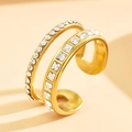 Bague élégante en acier doré à double rangée avec zircons carrés et ronds - Or-Blanc