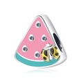 Watermeloen bedel van 925 zilver met roze emaille, blauwe zirkoon en geel lieveheersbeestje - Watermeloenstijl (002)