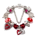 Silver charm bracelet with red crystal beads and sparkling heart pendants for women - 16cm / Red Enamel Heart Style (Z*02款)