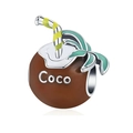 Bruine kokosnoot bedeltje met groene bladeren en Coco-tekst voor armbanden - Kokosnootstijl (003)