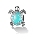 Ocean style turtle charm for DIY bracelets with S925 silver finish and blue enamel shell - Silver Blue