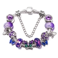 Pulsera de cadena de serpiente plateada con cuentas moradas y colgante de mariposa - 16cm / Estilo Mariposa Púrpura (003)