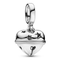 Ciondolo a campana a cuore in argento con incisione a stella e base a cuore forata - Stile Campanello a Cuore Argentato (044)