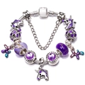 Charming silver beaded bracelet with unicorn, balloon dog charms and purple crystals - 16cm / Silver Unicorn Balloon Dog Style (Z*02)