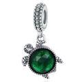 Silver turtle charm pendant with a large green gemstone and textured shell details - Antique Oxidized Green Gem Shell Turtle Charm (利耀-030) / Silver Green
