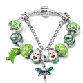 Pulsera de cadena de serpiente plateada con dijes verdes y colgante de libélula - 16cm / Estilo Libélula Esmeralda (004)