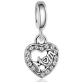 Silver MOM heart charm with white crystals for DIY bracelets and jewelry - Silver