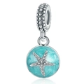 Starfish charm pendant with turquoise enamel and beaded bail for DIY jewelry - Silver Cyan