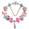 Bracciale a catena a serpente in argento con perline di cristallo rosa e ciondolo fiocco - Stile Fiocco Rosa (005)