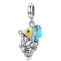 Ocean theme tropical fish charm with blue and yellow enamel for DIY bracelets - Marine Life Coral Shell Pendant (031)