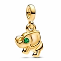 Polierter goldener Elefantenanhänger mit grünem Edelsteinauge für DIY-Armbänder - Gold Green Eye Elephant