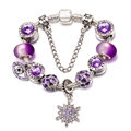 Purple crystal heart charm bracelet with snowflake pendant and silver snake chain - 16cm / Purple Snowflake Evil Eye Style (Z*03)