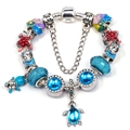 Silver snake chain bracelet with blue sea turtle and starfish ocean themed beads - 16cm / Turtle Starfish Theme (Style 004)
