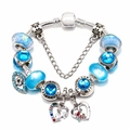 Silver snake chain bracelet featuring blue beads, crystal charms and heart pendant - 16cm / Blue Evil Eye Style (Z*04款)