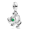 Elefanten-Charm-Anhänger aus S925 Silber mit einem funkelnden grünen Zirkonia-Auge - Silver Green Eye Elephant