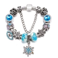 Silver snake chain bracelet with blue crystals, snowflake and evil eye charms - Blue Crystal Snowflake Style (Z*06)