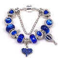 DIY snake chain bracelet with blue faceted crystal beads and silver crown charms - Blue Crown Heart Theme (Style 006)