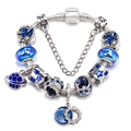 Starry sky themed charm bracelet with blue enamel stars and Saturn pendant on silver chain - Blue Starry Sky Saturn Style (Z*08)