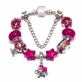 Pink charm bracelet with silver snake chain, enamel donuts and vintage bus pendants - Pink Donut Bus Style (Z*07)