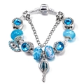 Bracciale con perline argentate e cristalli blu con incisione Forever Love su catena - Stile Cielo Stellato Blu Scuro (Stile 009)