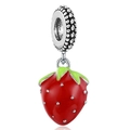 Zilverkleurige aardbei bedel met levendig rood en groen emaille voor DIY dames sieraden - Aardbei Hanger met Kralen (013)