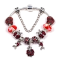 Silver snake chain charm bracelet featuring red ladybugs, hearts, and rose pendants - Red Ladybug Theme (Style 007)