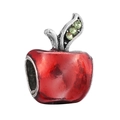 DIY-bedel voor armbanden met een rood appelontwerp en groene zirkoonbladeren - Klassieke Appel Charm (020)