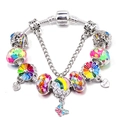 Rainbow bead snake chain bracelet with butterfly charm and engraved heart pendants - Colorful Pop Art Hope Theme (Style 011)