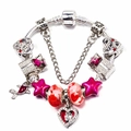 Silver snake chain bracelet with red and pink heart charms and S925 star pendants - Red Pink Heart Fish Theme (Style 012)