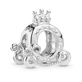 Silver crown pumpkin carriage charm with sparkling cubic zirconia stones and heart detail - Silver Pumpkin Carriage (012)