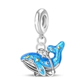 Silberner Wal-Anhänger mit blauem Emaille-Sternenhimmel und Mond für DIY-Armbänder - Sternenhimmel Wal / Sternenwal (001)