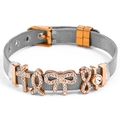 Adjustable silver mesh band bracelet with rose gold charms and sparkling crystals - Rose Gold Two-tone