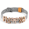 Adjustable 10mm mesh strap bracelet in silver finish with rose gold bow and fish charms - Silver Band with Rose Gold Charms