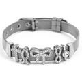 Silver mesh belt bracelet featuring sparkling rhinestone cross and bow charms - Silver
