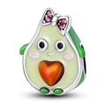 Charm avocado in argento S925 con smalto verde e fiocco in zircone rosa brillante - Stile Avocado Con Fiocco (26) / taglia standard