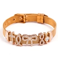 Adjustable 10mm gold mesh bracelet with sparkling cross and infinity charms for women - Rose Gold