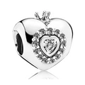 Silver crown heart charm bead with zircon accents for DIY bracelet jewelry sets - Heart White Rhinestone Crown (037)