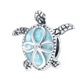 Silberner Schildkrötenanhänger mit hellblauem Emaille und Zirkonia für Sommerarmbänder - Hohle Blau Rosa Meeresschildkröte (025)