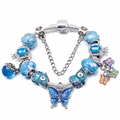 Blaues Schmetterling-Charm-Armband mit silberner Schlangenkette und Herzverschluss - Schmetterling Böser Blick Stil (Z*07)
