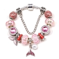 Pink charm bracelet with mermaid tail and pearl pendants on a white background - 16cm / Pink Mermaid Style (001款)