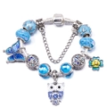 Blaues Bettelarmband im Pandora-Stil mit Eulen- und Schmetterlingsanhängern in Silber - Eule und Schmetterling Stil (Z*06)