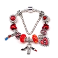 DIY S925 silver charm bracelet with red heart pendants and fashion themed beads - 16cm / Red Fashion Style (002款)