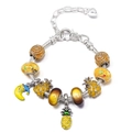 Silver snake chain bracelet with yellow pineapple charms and faceted glass beads - 16cm / Yellow Pineapple and Moon Style (Style 003)