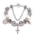 Silver snake chain bracelet with crystal star beads and religious cross charms - 16cm / Religious Vintage Style (003款)