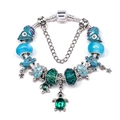 Silver snake chain bracelet with green sea turtle charms and blue fish pendants - 16cm / Green Sea Turtle Style (004款)