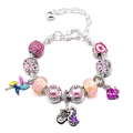 Silver snake chain bracelet with pink enamel charms and bicycle lovers pendant - 20cm / Romantic Lovers Style (009款)