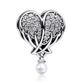 Pendentif cœur romantique avec ailes d'ange, cristaux brillants et perle blanche - Ailes d'Ange Perle (027)