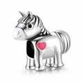Detailed silver horse bead charm with white enamel and pink heart for DIY jewelry - Standard Spec / Silver Heart Horse (004)